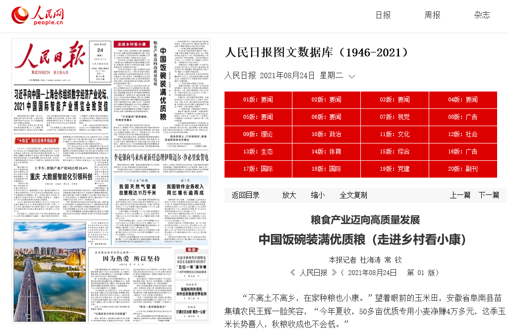 中国饭碗装满优质粮 粮食产业迈向高质量发展